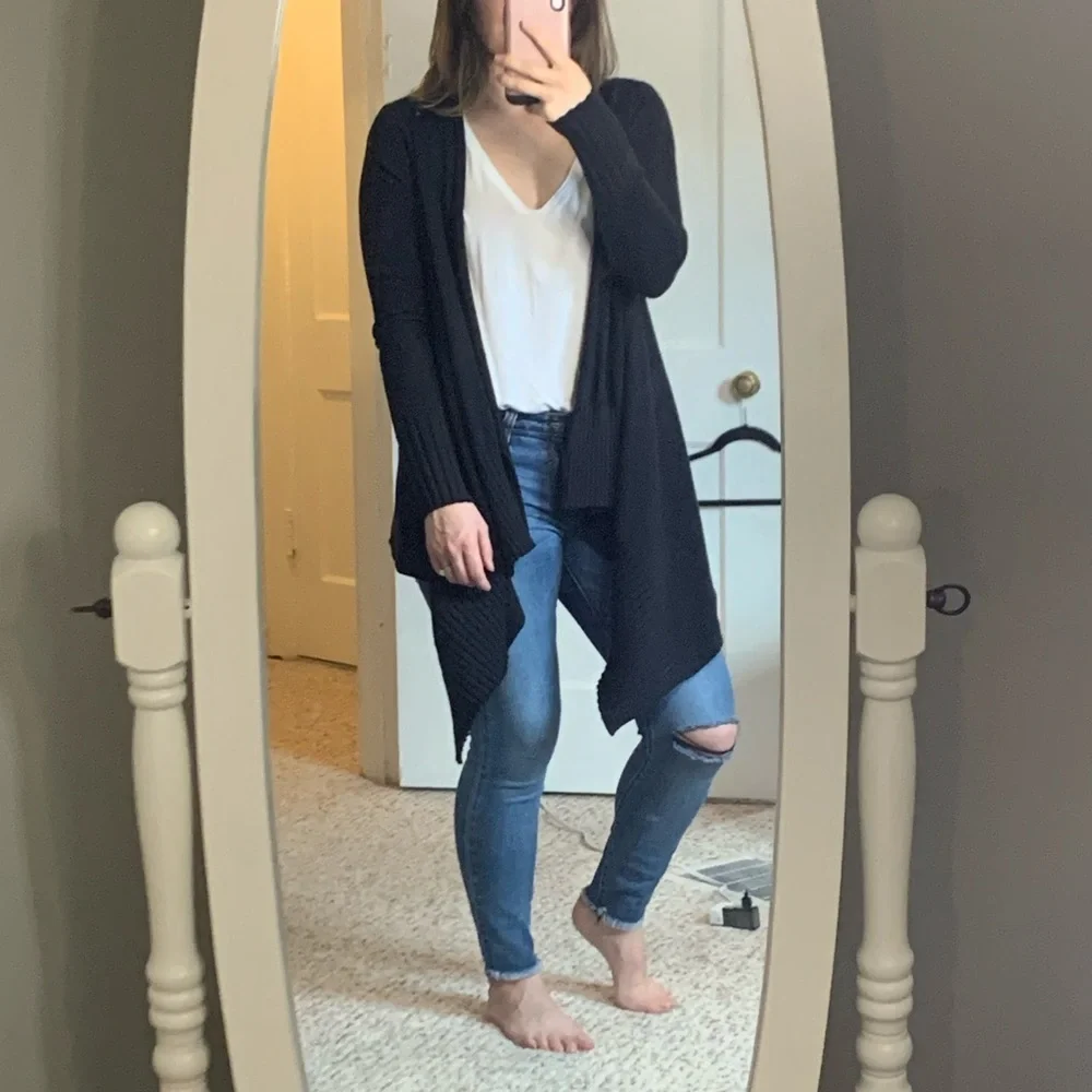 Zara Knit Waterfall Open Front Cardigan Black Sm